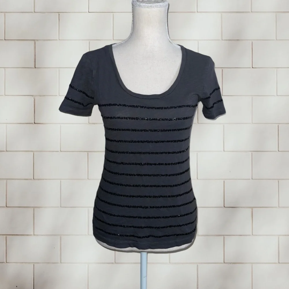 J. Crew Charcoal Gray Sequin Stripe Tee